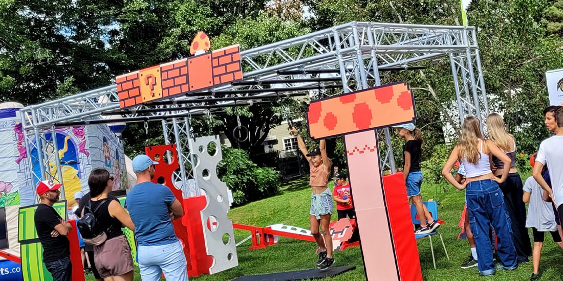 Super Mario Bros. course | 123 Ninja Go - Mobile obstacle course | Schools - Festivals - Camp | Ninja Warrior - OCR
